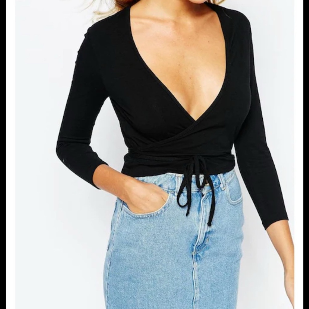 American Apparel Black Wrap V-Neck Blouse